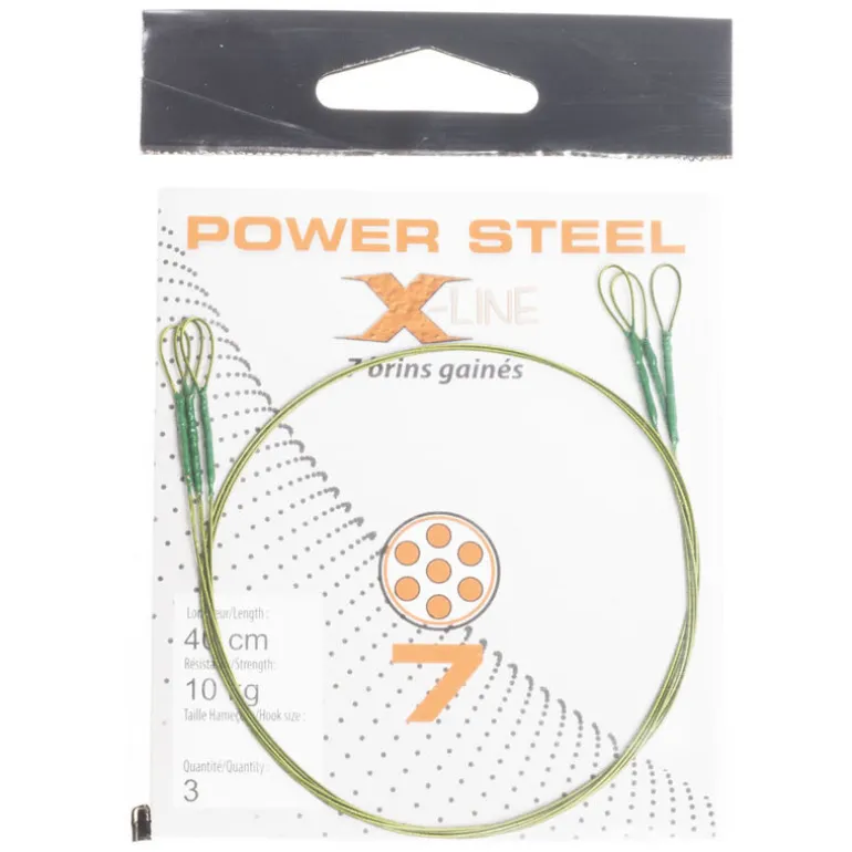 Bas de ligne acier carnassier x-line power steel 7 brins 40cm (x3)