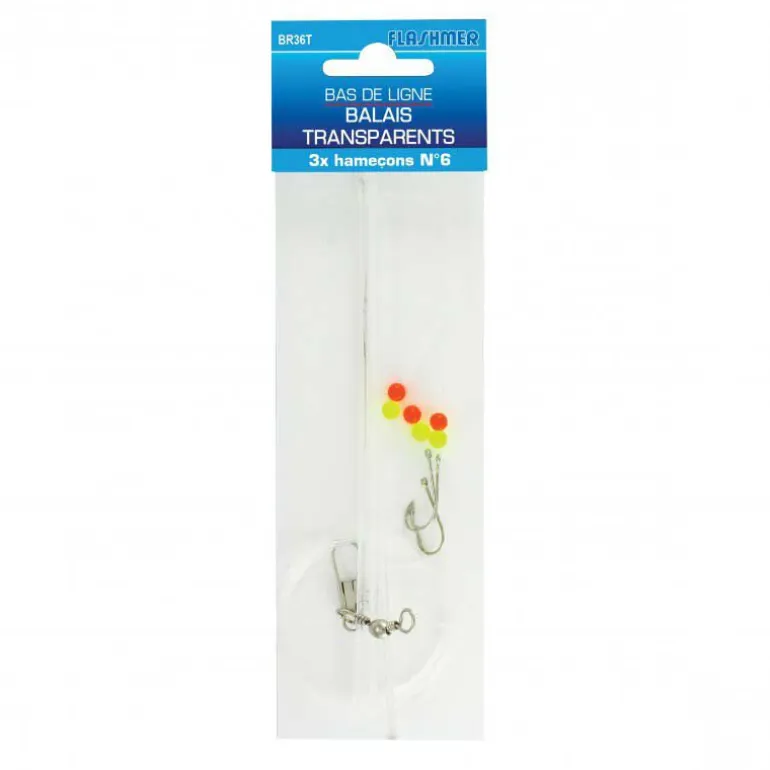 Bas de ligne flashmer balais transparents 3 hameçons