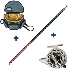 Ensemble Garbolino Canne Téléréglable 3m80 + Moulinet Capoté + Panier Truite