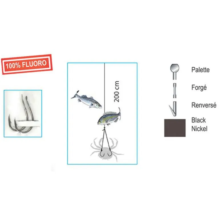 Hameçons montés flashmer crabe wishbone 100% fluorocarbone