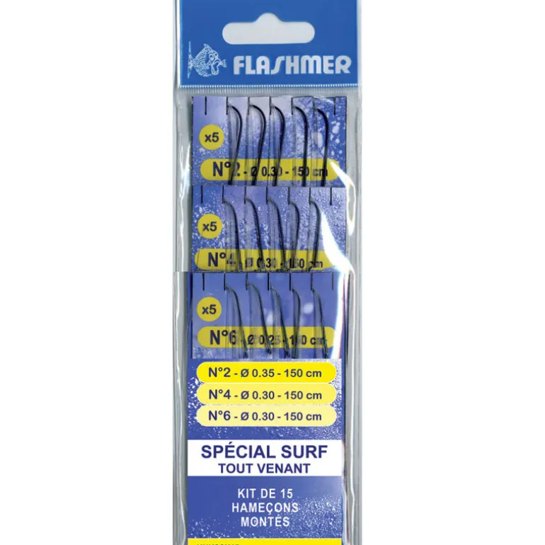 Kit 15 hamecons montés mer flashmer special surf tout venant