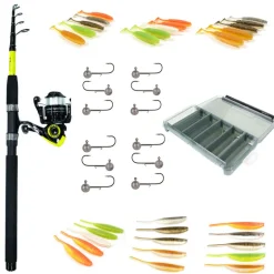 Pack Prêt à Pêcher Sandre Bzone Striker Telespin 240MH 10-40g + Moulinet + Nylon + Leurres + Boites