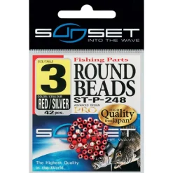 Perles Sunset rondes dures rouge/argent